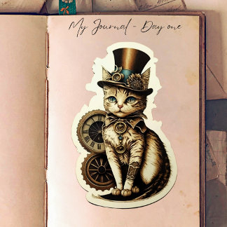 Adesivo Vintage Inspirou Gato Steampunk Vestindo Chapéu Su