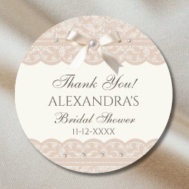 Adesivo Vintage ivory Bow Lace Bridal Shower Thank You