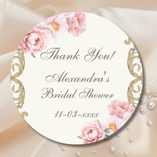Adesivo Vintage Ivory Pink Peony Bridal Shower Thank You
