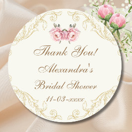 Adesivo Vintage Ivory Pink Peony Bridal Shower Thank You