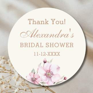 Adesivo Vintage Ivory Pink Roses Bridal Shower Thank You