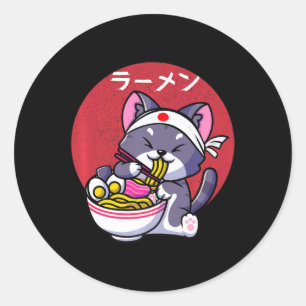 Adesivo Vintage Kawaii Anime Ramen Cat Gift Comida Japonês