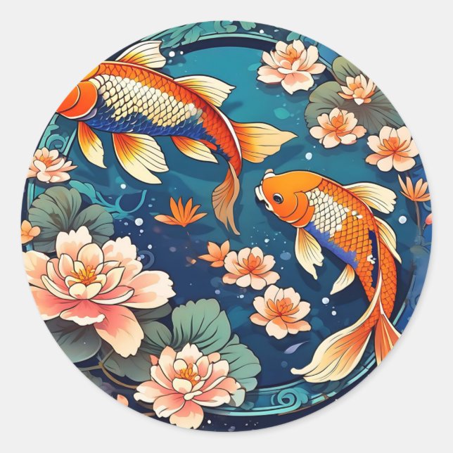 Adesivo Vintage Koi Fish no Indigo (Frente)