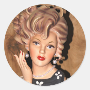 Adesivo Vintage Lady Head Vase Big Corkscrew Hair 1960