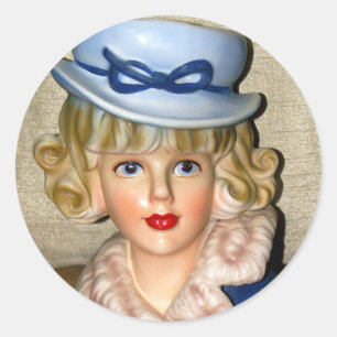 Adesivo Vintage Lady Head Vase Blue Hfur Collar