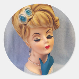 Adesivo Vintage Lady Head Vase Blue Rosa e Mão Adorada