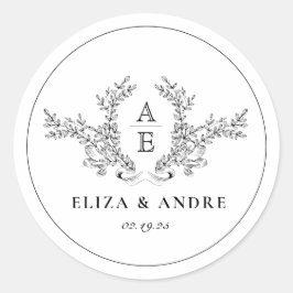 Adesivo Vintage Laurel Monograma Wreath Wedding Obrigado