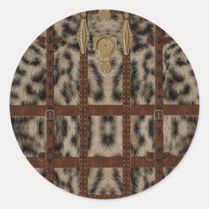 Adesivo Vintage Leather Tribal Snow Lepard Impressão Anima