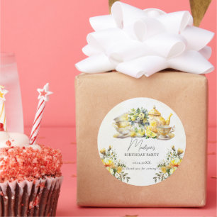 Adesivo Vintage Lemon Birthday Tea Party Obrigado