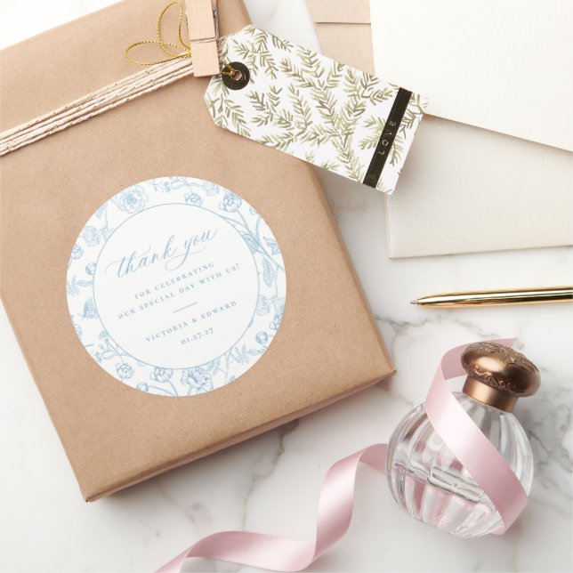 Adesivo Vintage Light Blue Floral Casamento Obrigado (Presentear)
