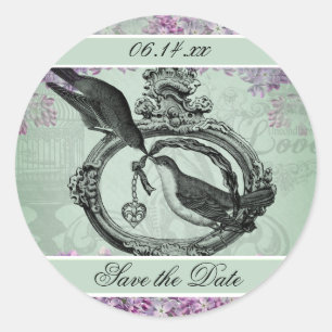 Adesivo Vintage Lilacs Locket Save the Date Round Stickers
