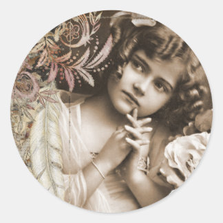 Adesivo Vintage Little Girl, Glossy Classic Round Sticker