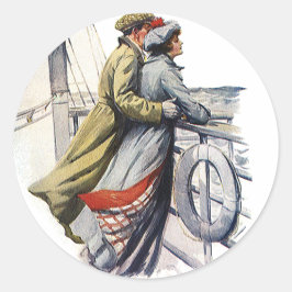 Adesivo Vintage Love and Romance, recém-casados em navio d