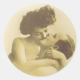 Adesivo Vintage love couple kissing sepia illustration