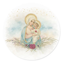Vintage Madonna and Child Floral Catholic Sticker
