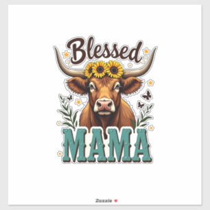 Adesivo Vintage Mãe Abençoada Vaca das Terras Altas Girass