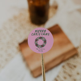Adesivo Vintage Mão desenhada Cor-de-rosa Arco de Natal Ve