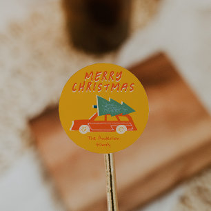 Adesivo Vintage Mão Desenhada Vermelha Amarela Árvore De C