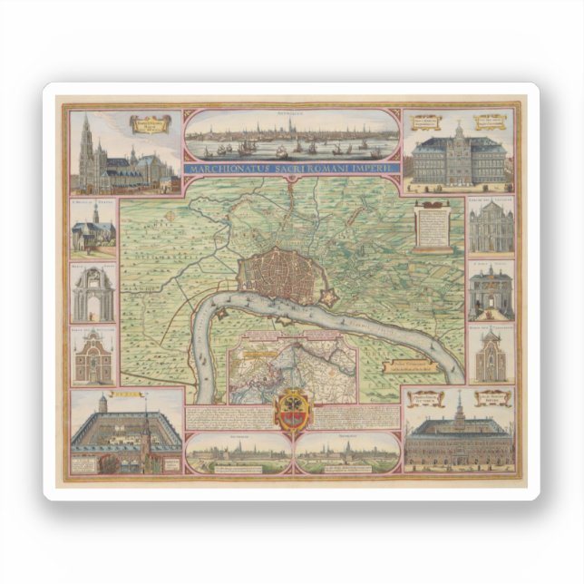 Adesivo Vintage Map of Antuérpia, Bélgica (Frente)