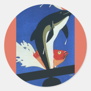 Adesivo Vintage Marine Life, Dolphin e Goldfish