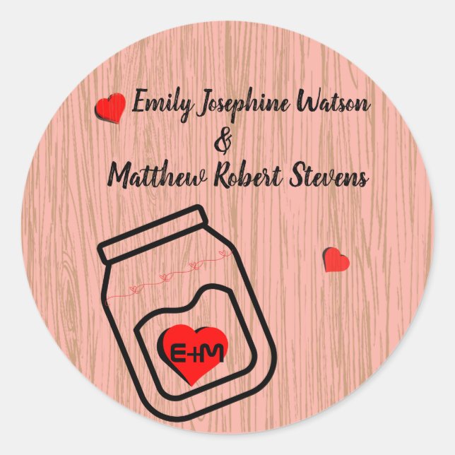 Adesivo Vintage mason jar wood grain theme wedding  (Frente)