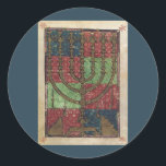 Adesivo Vintage Menorah, Festival das Luzes Feliz Hanukkah<br><div class="desc">Ilustração Vintage da Judaica religiosa apresentando uma antiga Menorah com velas. Feliz Hanukkah Chanukah,  Chanukkah ou Chanuka! O Festival das Luzes e o Banquete da Dedicação,  é um feriado judeu de oito dias.</div>