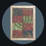 Adesivo Vintage Menorah, Festival das Luzes Feliz Hanukkah<br><div class="desc">Ilustração Vintage da Judaica religiosa apresentando uma antiga Menorah com velas. Feliz Hanukkah Chanukah,  Chanukkah ou Chanuka! O Festival das Luzes e o Banquete da Dedicação,  é um feriado judeu de oito dias.</div>