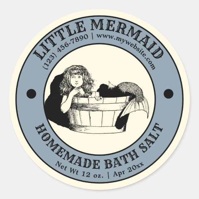 Adesivo Vintage Mermaid Homemade Bath Salt Label Modelo (Frente)