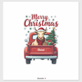 Adesivo Vintage Merry Christmas Highland Cow Red Truck Hol