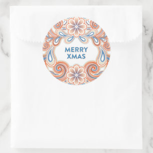 Adesivo Vintage Merry Xmas com flores laranja
