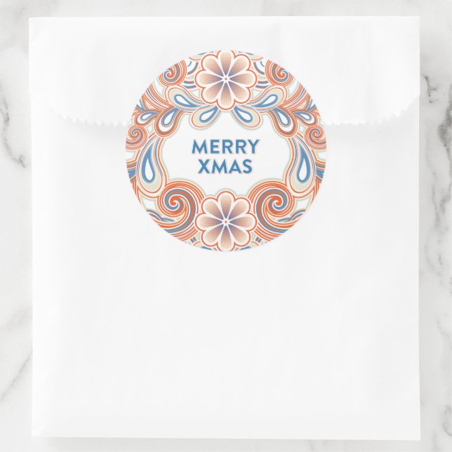 Adesivo Vintage Merry Xmas com flores laranja (Bolsa)