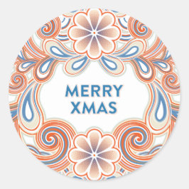 Adesivo Vintage Merry Xmas com flores laranja