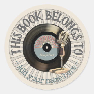 Adesivo Vintage Microphone Vinyl 45 Record Bookplate