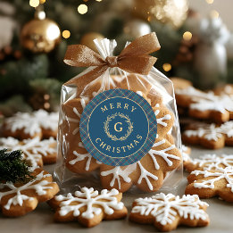 Adesivo Vintage Monograma Coroa Xadrez Azul Natal