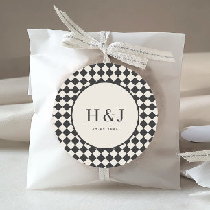 Adesivo Vintage Monograma Xadrez Marfim e Preto Casamento