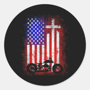 Adesivo Vintage Motorcycle USA Flag Christian Faith para B