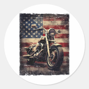 Adesivo Vintage Motorcycle USA Flag Retro Biker American