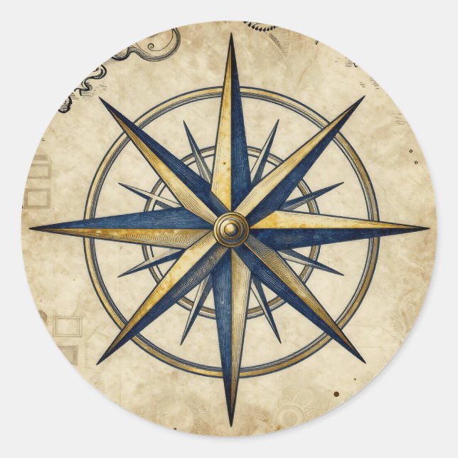 Adesivo Vintage Nautical Compass Rose (Frente)