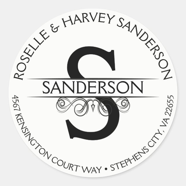 Adesivo Vintage - Nome e endereço circular redondos antigo (Frente)