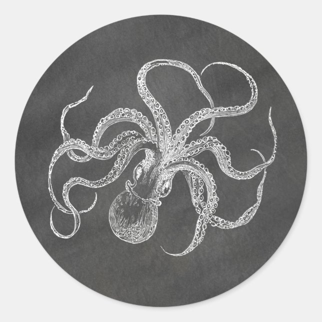 Adesivo Vintage Octopus Chalkboard Background Modelo (Frente)