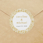 Adesivo Vintage Ouro Ditzy Floral Wedding<br><div class="desc">Os floresces florais distantes do ouro criam uma sensação romântica e vintage a essas lindas etiquetas adesivas de casamento. Apresentando flores desenhadas à mão que enquadram a tipografia moderna. Personalize para seu próprio evento e emparelhe com as peças do conjunto de coordenação.</div>