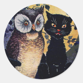 Adesivo Vintage Owl e Cat Halloween Saudação