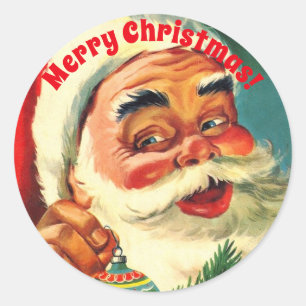 Adesivo Vintage Papai Noel que sorri com ornamento