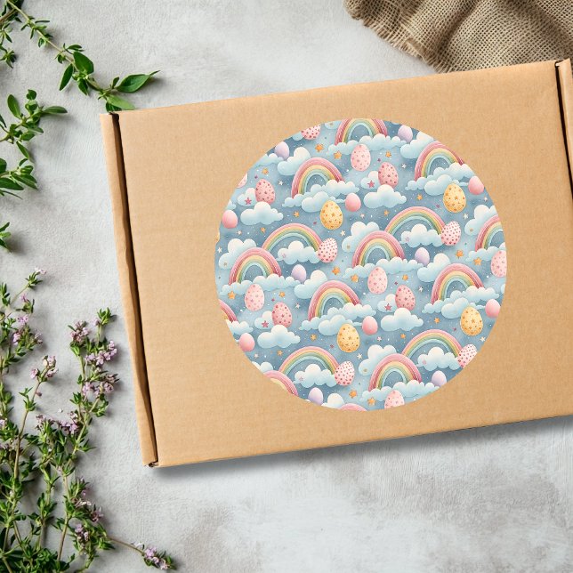 Adesivo Vintage Pastel Rainbow Easter Eggs with Clouds (Criador carregado)