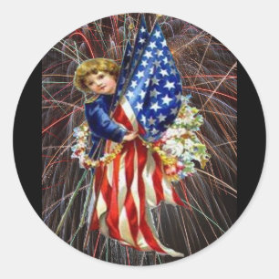 Adesivo Vintage Patriotic Child and Fireworks