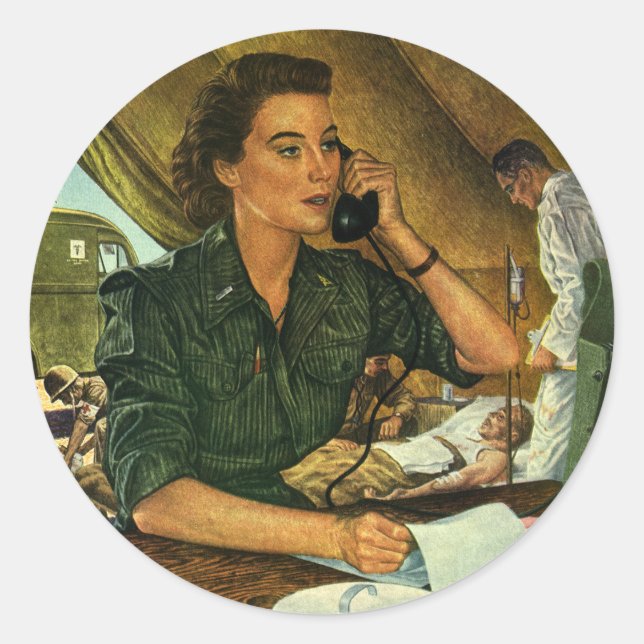 Adesivo Vintage Patriotic, enfermeira médica ao telefone (Frente)
