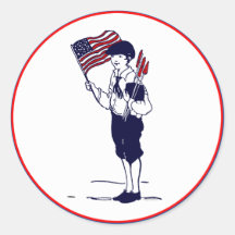Vintage Patriotic US Flag e Fireworks Boy