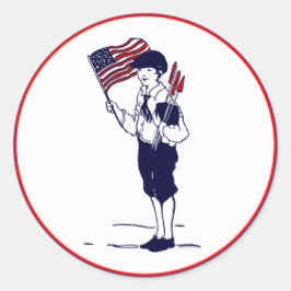Adesivo Vintage Patriotic US Flag e Fireworks Boy