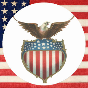 Adesivo Vintage patriótico, águia americana com bandeira