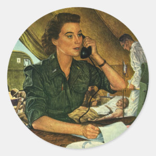 Adesivo Vintage patriótico, enfermeira médica no telefon